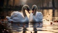 Swans grace nature pond, reflecting elegance and beauty generated by AI Royalty Free Stock Photo