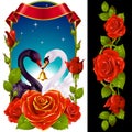 Swans and red Roses