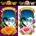 Swans and Roses set Royalty Free Stock Photo