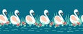 Swans seamless vector border. Swan lake repeating design.