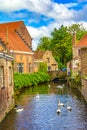 Idyllic scene Bruges old historic center canal view Belgium Royalty Free Stock Photo