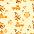 Swarm bees. Flowers, honeycombs. Bee pattern, background. Flying bee. Royalty Free Stock Photo