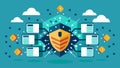 A swarm of data packets transforming into a solid wall of imtrable digital encryption.. Vector illustration.