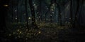 A swarm of fireflies twinkling in the darkness of a forest, concept of Bioluminescent phenomenon, created with