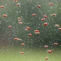 A swarm of ladybugs flies through the rain. Royalty Free Stock Photo