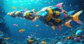 Swarm of solar powered robotic fish filtering microplastics from ocean, restoring marine ecosystems while swimming