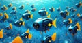 Swarm of solar powered robotic fish filtering microplastics from ocean, restoring marine ecosystems while swimming