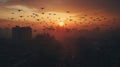 Swarm of UAV Unmanned Aircraft Drones Flying Near The United States Capitol At Sunset