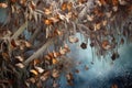 swarming monarch butterflies on tree branches