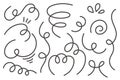 Swash vector lines. Curly hand drawn underlines. Swirl swishes and swooshes strokes. Squiggle decorative shapes. Wind Royalty Free Stock Photo