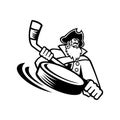 Swashbuckler or Pirate With Ice Hockey Stick and Puck Sports Mascot Black and White Royalty Free Stock Photo