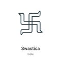 Swastica outline vector icon. Thin line black swastica icon, flat vector simple element illustration from editable india concept Royalty Free Stock Photo