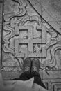 Swastika sign on pedestrian tiles. Over view Royalty Free Stock Photo