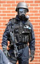 Police SWAT officer with machine gun