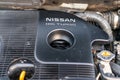 Swat, Pakistan - May 19 2023: Nissan Juke DIG turbo engine closeup view