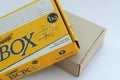 leopards yellow cargo box with blank cardboard box