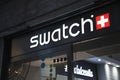 The Swatch Logo on a shop window in Via Condotti, Rome, Italy