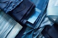 swatches of fabric in various shades of blue