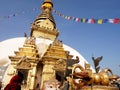 Swayambhunath pagoda or Swayambu chedi or Swoyambhu stupa or Monkey Temple and eyes of lord buddha for napali people and foreign Royalty Free Stock Photo