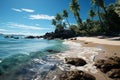 Swaying coastlines Palm trees dot sandy beach, offering shade and coastal charm