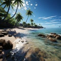 Swaying coastlines Palm trees dot sandy beach, offering shade and coastal charm