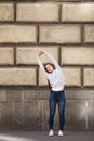 Swaying palm tree yoga pose Royalty Free Stock Photo