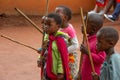 Swazi children in a traditional village