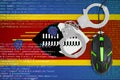 Swaziland flag and handcuffed computer mouse. Combating computer crime, hackers and piracy