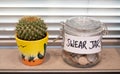 Swear jar on kitchen window sill Royalty Free Stock Photo