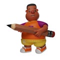 Sweat 3D Big Boy Cartoon Character holding a pencil Royalty Free Stock Photo