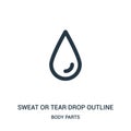 sweat or tear drop outline icon vector from body parts collection. Thin line sweat or tear drop outline outline icon vector