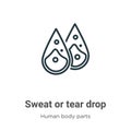 Sweat or tear drop outline vector icon. Thin line black sweat or tear drop icon, flat vector simple element illustration from Royalty Free Stock Photo