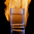 sweating glass of water on fire on a black background