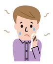 Sweating young man wiping his face. simple cute character cartoon illustration