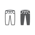 Sweatpants line and glyph icon, clothes and sport, pants sign, vector graphics, a linear pattern on a white background.