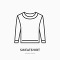 Sweatshirt, sweater flat line icon. Casual apparel store sign. Thin linear logo for clothing shop