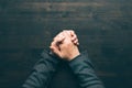 Sweaty palms, top view of female business person hands Royalty Free Stock Photo