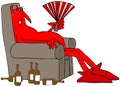 Sweaty red devil sitting in a chair