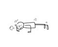 Sweaty stick figure doing push up exercise and plank