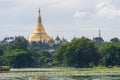 Swedagon pagoda view at Kandawgyi lake, Yangon