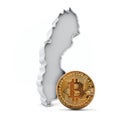 Sweden bitcoin background. Cryptocurrency coin with map. 3D Rendering