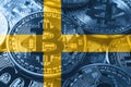 Sweden bitcoin flag, national flag cryptocurrency concept