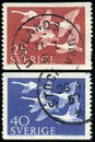 Complete stamp set serie `Norden 1956 - Swans` printed by Sweden, stamps show Swan Cygnus cygnus Royalty Free Stock Photo