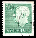 Swedish postage stamp with the image of the King of Sweden Gustav, Adolf, VI, 6