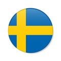 Sweden circle button icon. Swedish round badge flag. 3D realistic isolated vector illustration