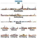 Sweden main cities skylines. Vector collection