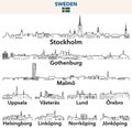 Sweden cities outline skylines vector set Royalty Free Stock Photo