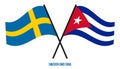 Sweden and Cuba Flags Crossed And Waving Flat Style. Official Proportion. Correct Colors