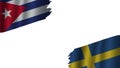 Sweden and Cuba Flags, Obsolete Torn Weathered, Crisis Concept, 3D Illustration