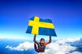Sweden extreme travel. Men in parachute equipment. Skydiving men in parashute.